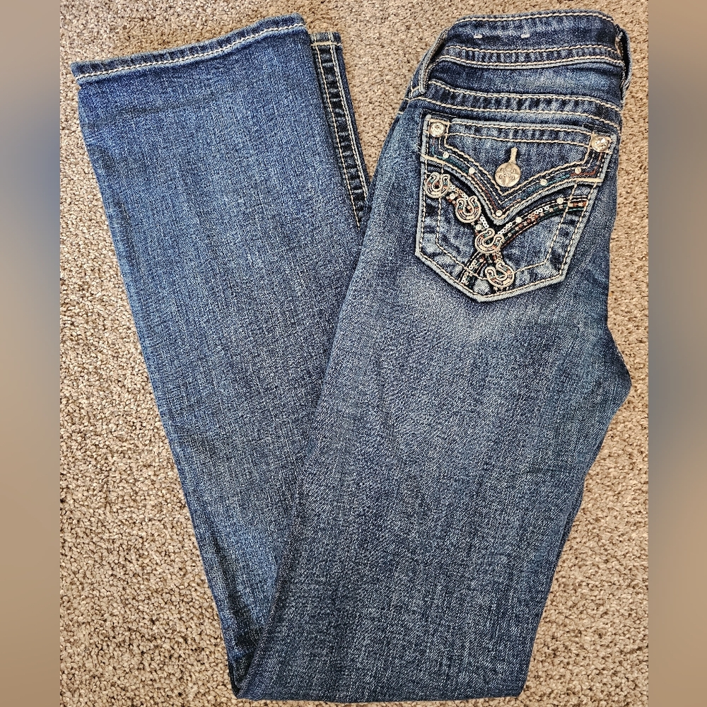Miss Me Blue Boot Cut Jeans with Embellished Pockets